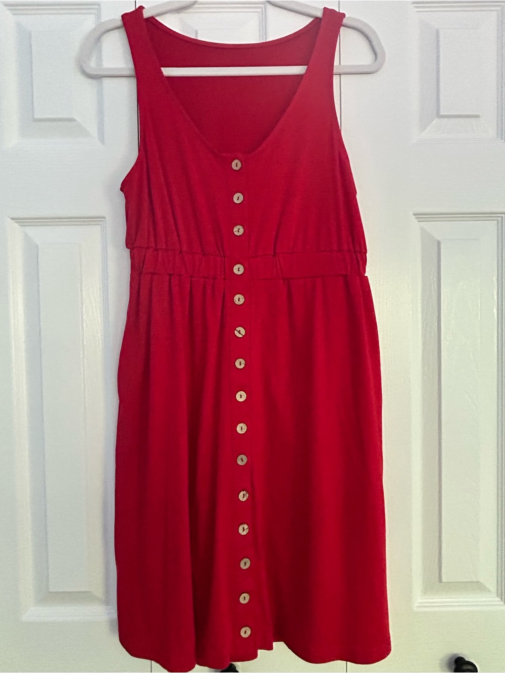 Amazon Red Button-Front Sleeveless Midi Dress